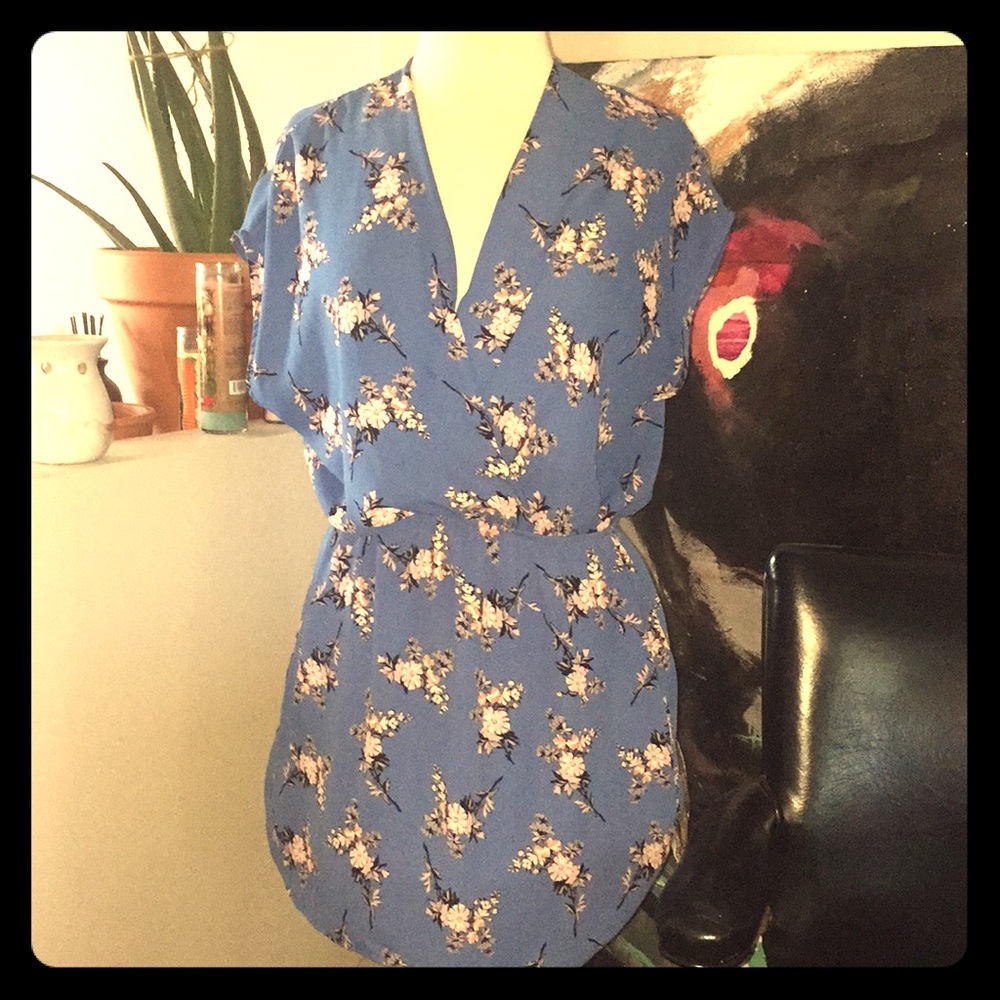 Pink and blue flower print shirt